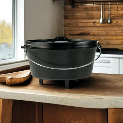 Lodge 8 Quart Pre-Seasoned Cast Iron Camp Dutch Oven with Lid - Dual Handles - Use in the Oven, on the Stove, on the Grill  open fire