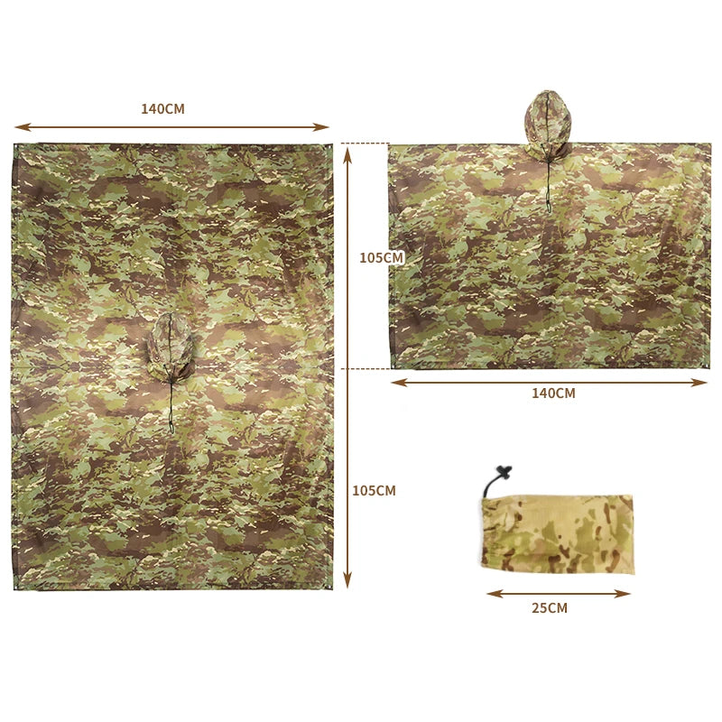 Multifunctional Raincoat Waterproof Poncho Camouflage Cover For Camping Hunting Clothes