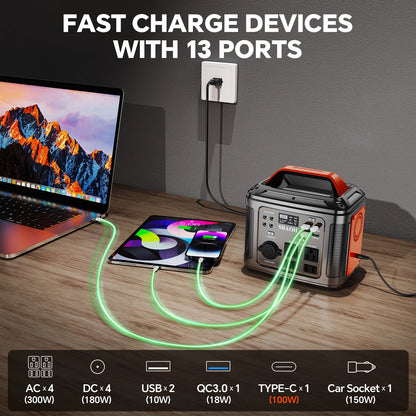300W Portable Power Station,   Camping Solar Generator,