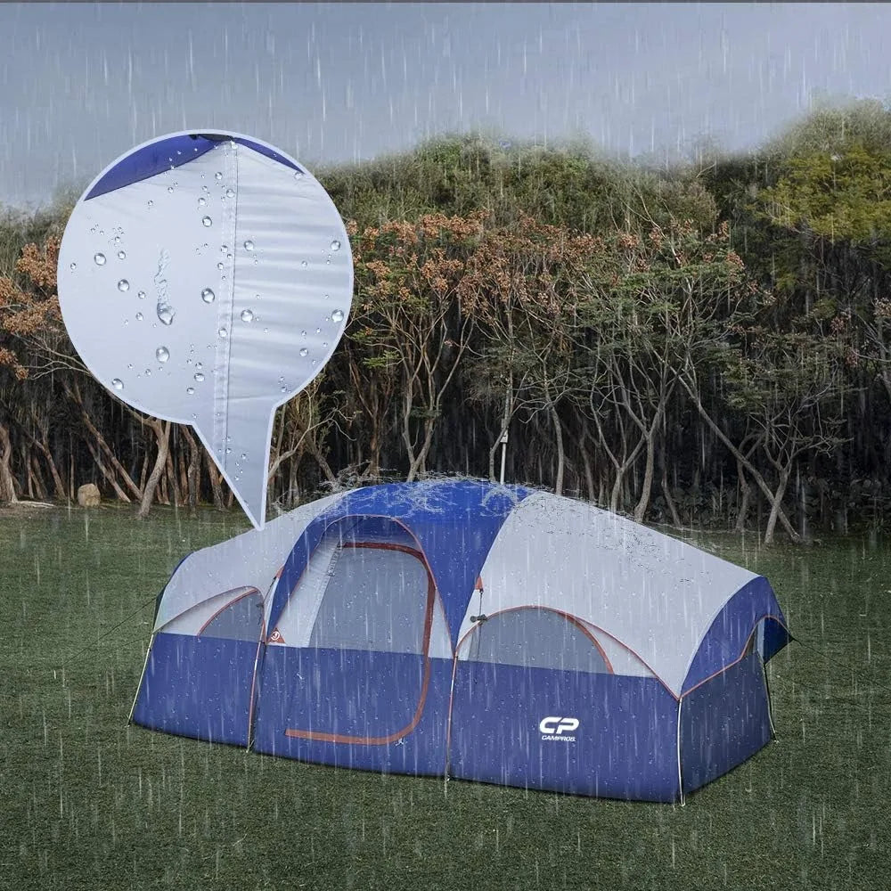 Tent 8 Person Camping Tents, Weather Resistant Family Tent, 5 Large Mesh Windows, Double Layer, Divided Curtain for Separated R