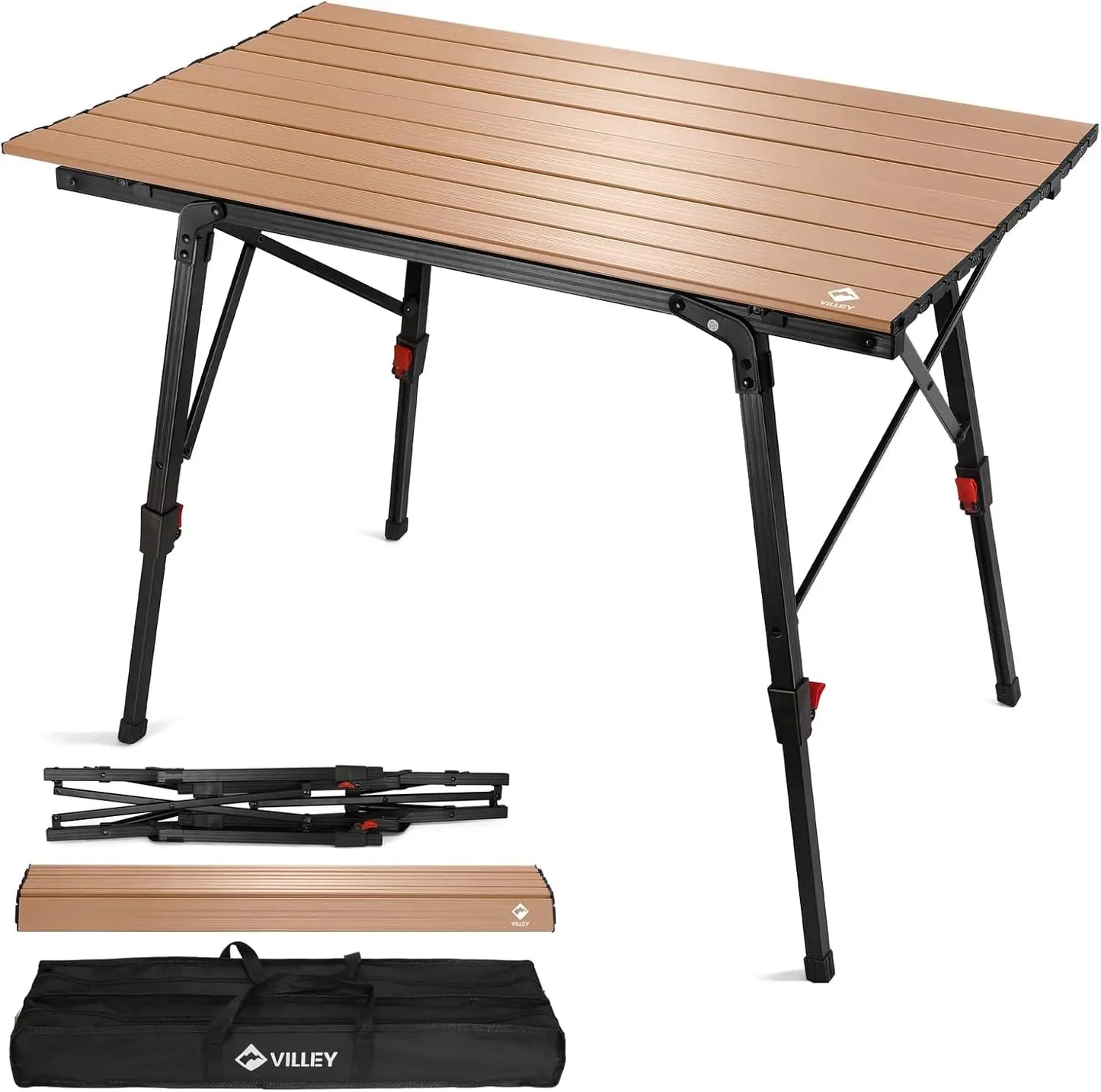 Portable Camping Table with Adjustable Legs, Lightweight Aluminum Folding Beach Table with Carrying Bag for Outdoor Cooking