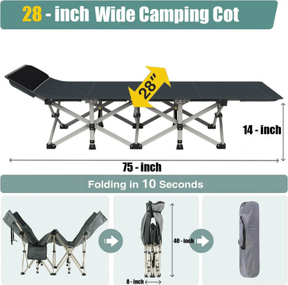 XXL Camping Bed/Camping Cots For Adults, Portable &amp; Foldable Folding Cot Bed With 4" Cozy Mattress, Easy-to-Carry Outdoor Daybed