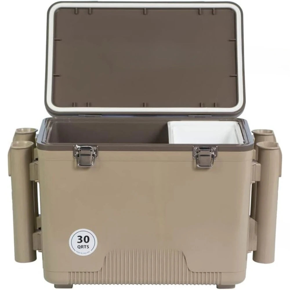 New upgrade-30qt Leak Proof,Air Tight,Fishing Drybox Cooler w/Built-in Fishing Rod Holders,Makes The Perfect Hard Shell Lunchbox