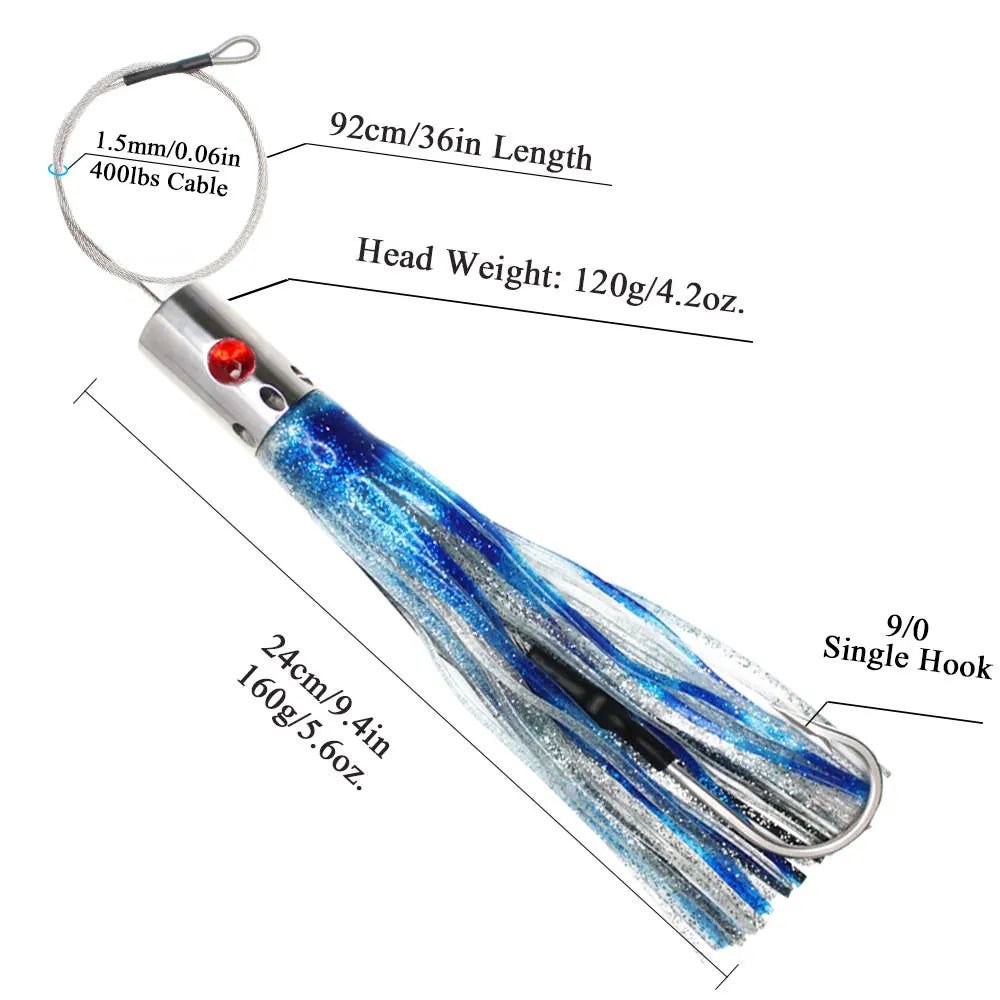 Offshore Stainless Steel Trolling Lures 9.4" Big Game Fishing Lure  9/0 Single Hookset