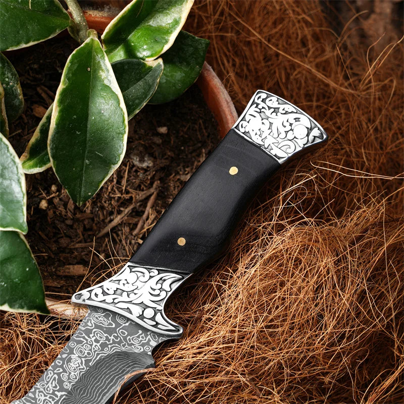 1Pc Stainless Steel Fixed Blade Knife Set with Leather Sheath