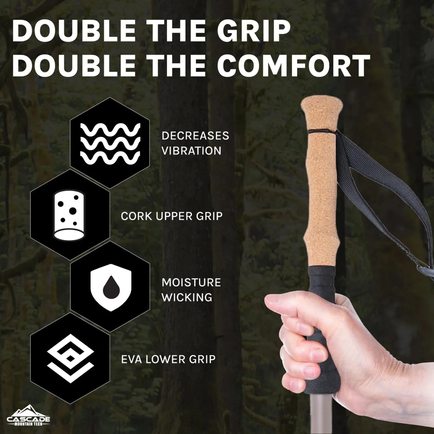 Carbon Fiber Monopod Walking or Hiking Sticks with Accessories Mount - 2 Pack