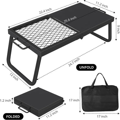 Folding Campfire Grill, Heavy Duty Steel Mesh Grate