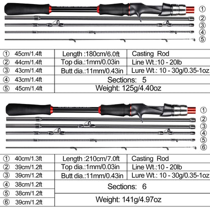 Sougayilang 1.8m 2.1m Lure Fishing Rod Carbon Fiber Spinning Casting Fishing Rod Bait Weight 10-30g Travel Fishing Pole Pesca