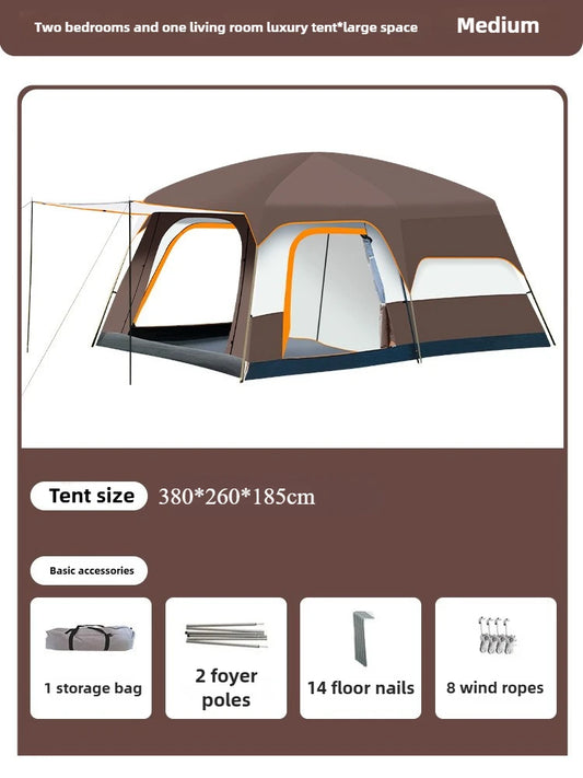 Tent Camping Two Bedroom Large Family 10 People Waterproof Double Layer Anti Uv Beach Shade Outdoor 4 Seasons Canopy