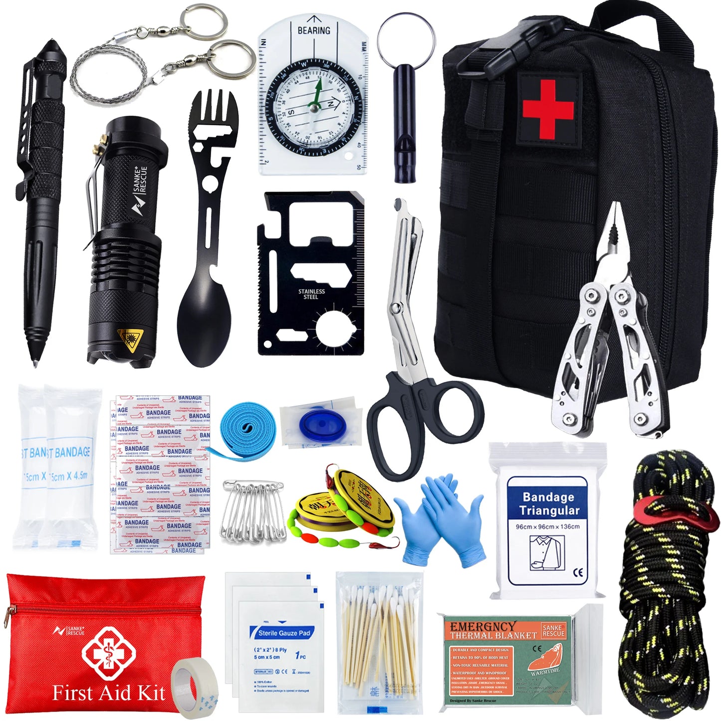 Survival First Aid Kit Survival Full Set  Outdoor Gear Emergency Kits Trauma Bag Camping Hiking