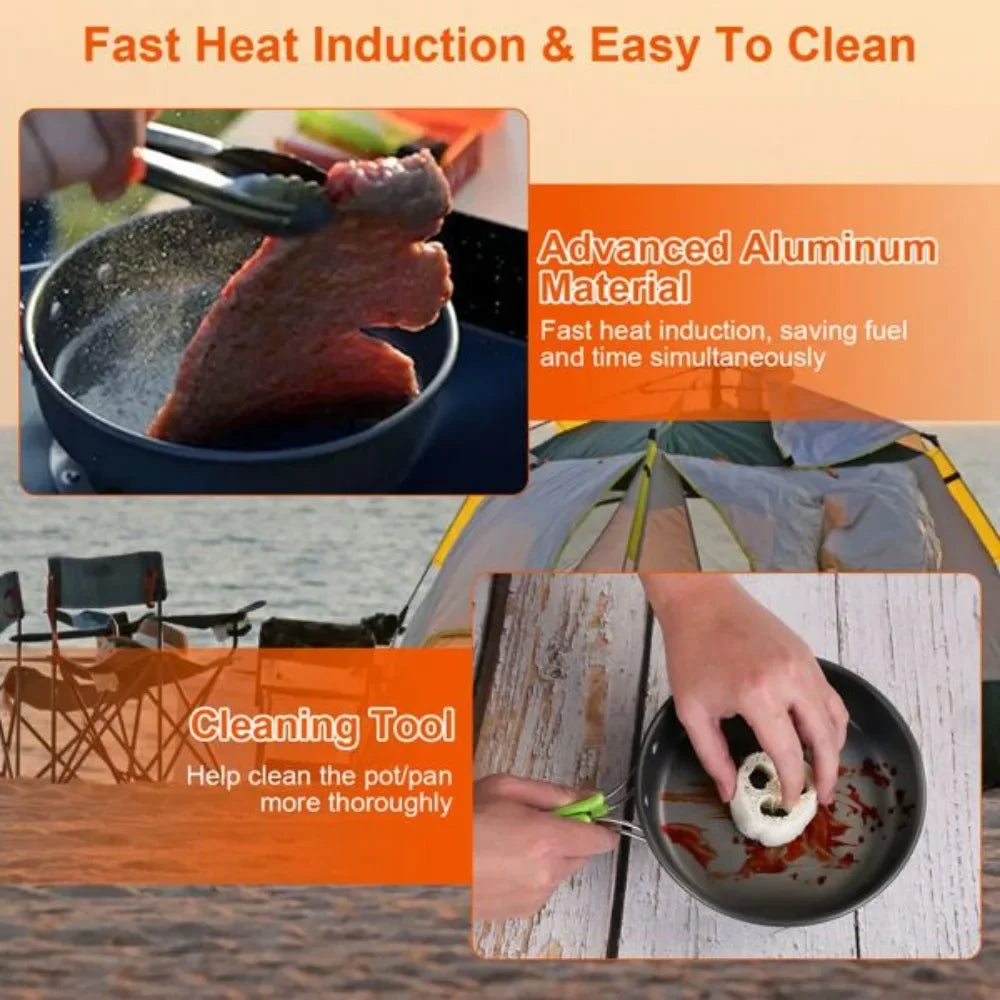 16Pcs Camping Cooking  Bowls Knife Fork Camping Stove Cookware Kit Aluminum Pot Pan Kettle Set