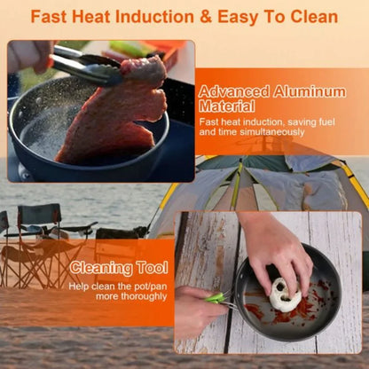 16Pcs Camping Cooking  Bowls Knife Fork Camping Stove Cookware Kit Aluminum Pot Pan Kettle Set