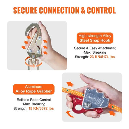 High Strength 12ft for arborist Climbing Flipline Safety Rope with Steel Snap Hook Carabiner for tree Care