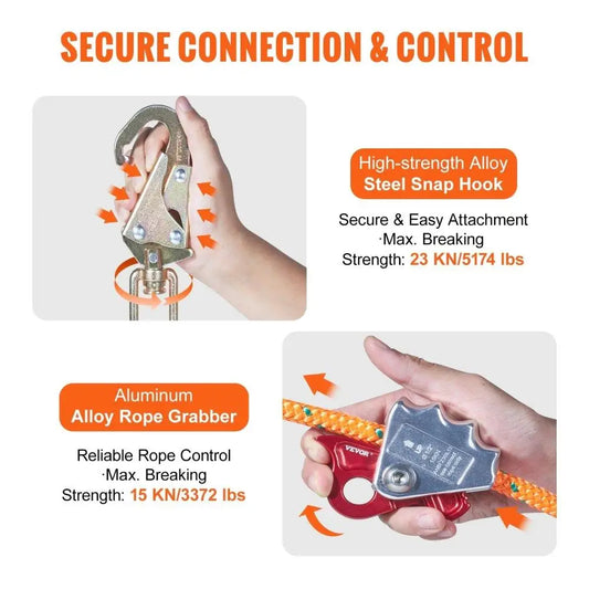 High Strength 12ft for arborist Climbing Flipline Safety Rope with Steel Snap Hook Carabiner for tree Care