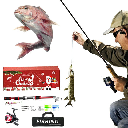 Fishing Pole Set Full Kits with Telescopic Fishing Rod and Spinning Reel Fishing Lures Hooks