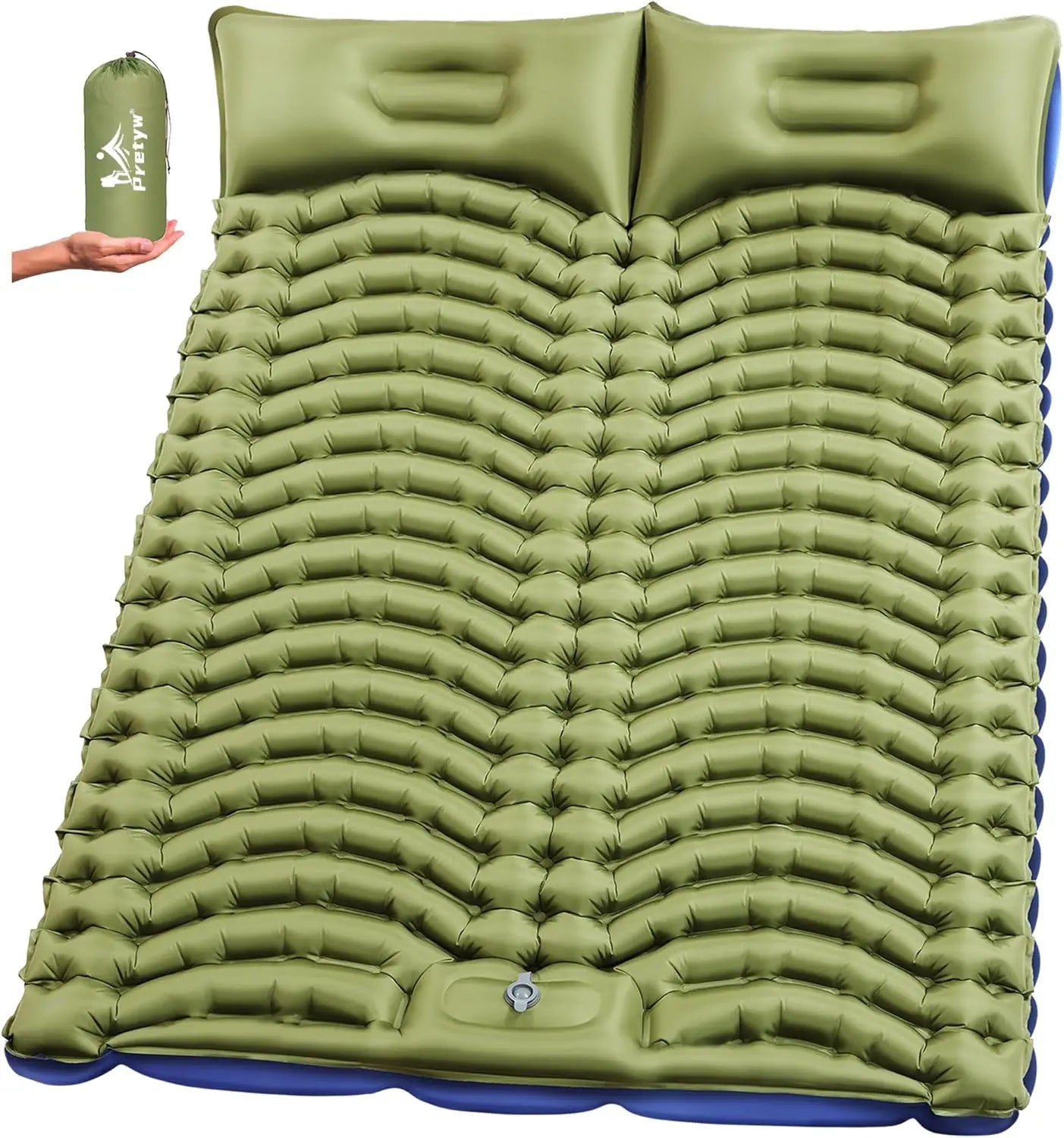 Double Sleeping Pad for Camping - Ultralight Camping Mattress with Pillow, Built-in Foot Pump, Inflatable 2-Person Portable Mat