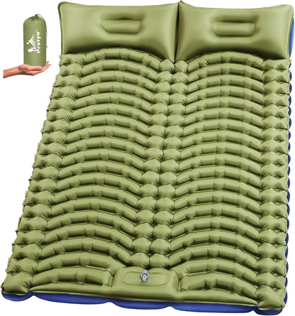 Double Sleeping Pad for Camping - Ultralight Camping Mattress with Pillow, Built-in Foot Pump, Inflatable 2-Person Portable Mat