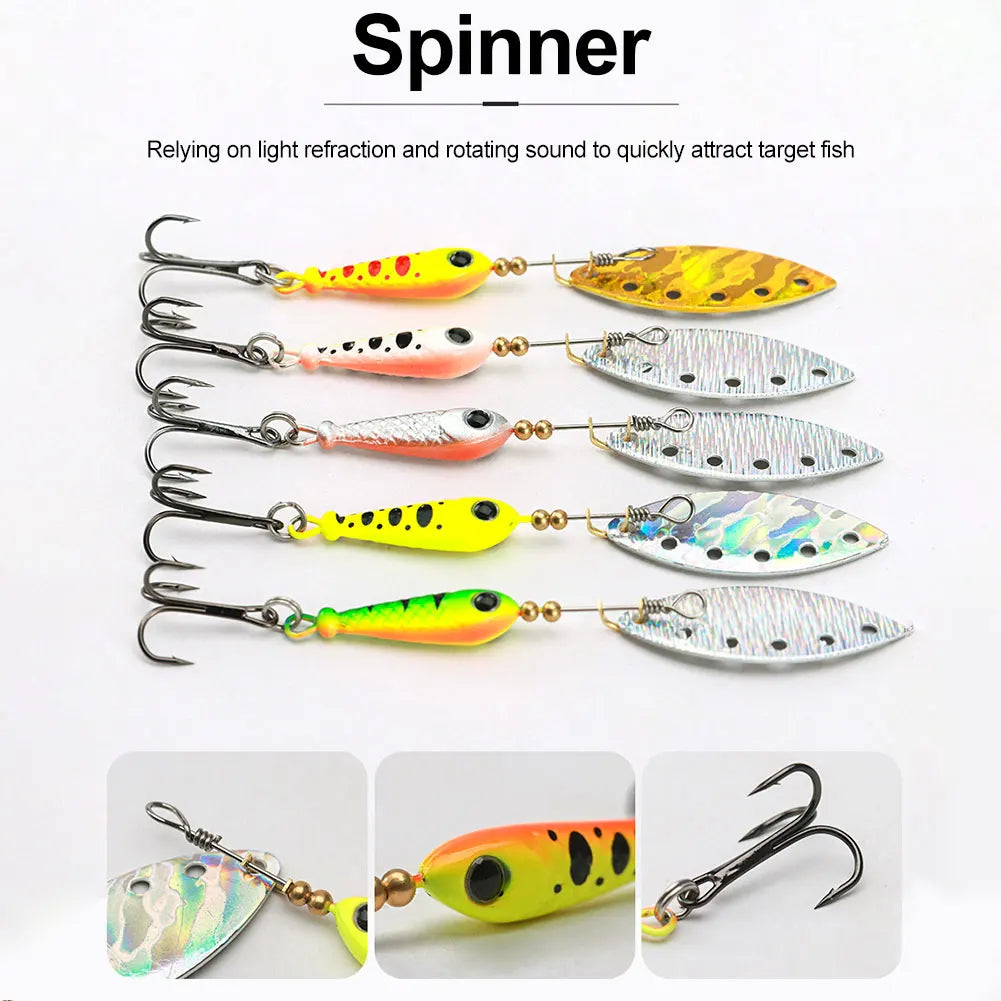 5Pcs Metal Spinner Spoon Fishing Lure Rotating Sequins Bait Hard Bait for Carp Bass Pesca
