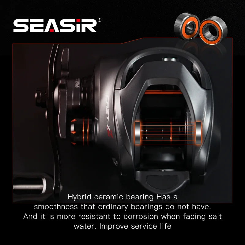 Baitcasting Reel 7.3:1 Hybrid Ceramic Bearing Carbon Fiber Washer Dual Bearing System N52 Brake Fishing Reels