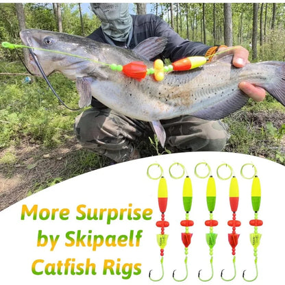 Catfish Float Rigs - Fishing Tackle With Rattler, 5pcs Santee Cooper Rig Equipment, 6/0 8/0 10/0 Circle Hooks