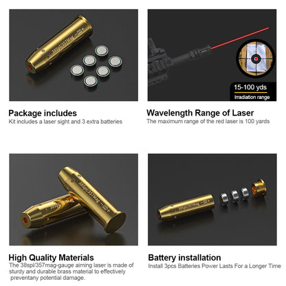 38SPL/357MAG Optics Cartridge Red Dot Laser Bore Brass 9MM Bore Boresighter For Pistol Rifle Scope Hunting Accessories 6 Batte