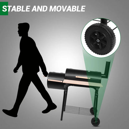 BBQ Charcoal Grill, Outdoor Patio Barbecue Cooker with Offset Smoker, Wheels and Tray for Balcony Picnics, Party and Camping