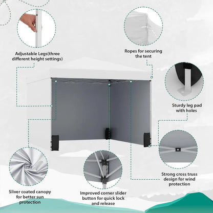 10'x10' Pop Up Canopy Tent with 3 Sidewalls