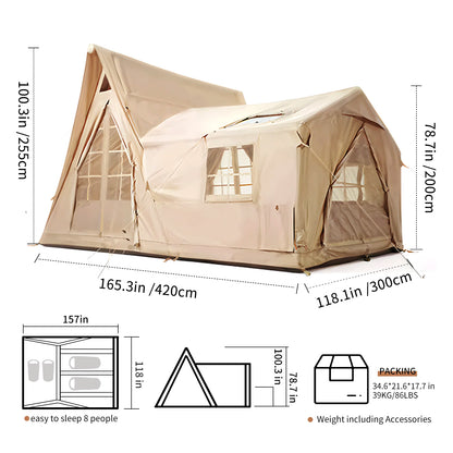 Large Inflatable Tent for 8-10 Person - 135 SQFT Inflatable Cabin Tents for Camping Instant Setup Blow up Tent 4 Season Waterpro