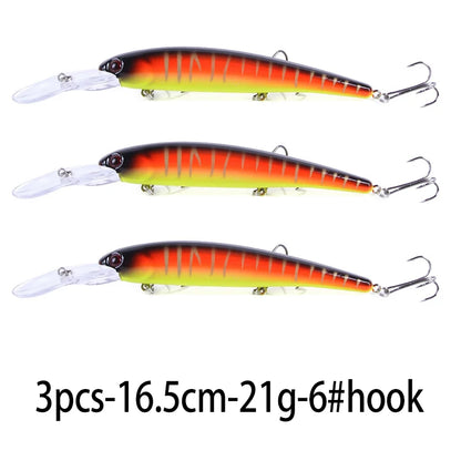 16.5cm 21g 6# Hook Deep Diving Large Minnow Wobbler Lure Artificial Hard Bait Crankbait Bass Pike Walleye Perch Fishing Gear