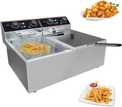 Commercial Electric Deep Fryer with Baskets Stainless Steel Adjustable Temperature Deep Fryer for Restaurant and Home