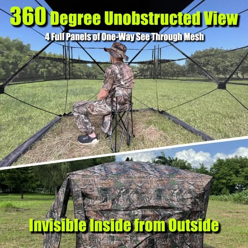 New,360 Degree See Through Hunting Blind 2/3/4 Person Ground Camouflage
