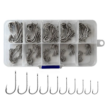 300pcs/box Long Shank Fishing Hooks High Carbon Steel Sharp Barbed Offset Narrow Bait   Fishhook Fly Fishing Accessories