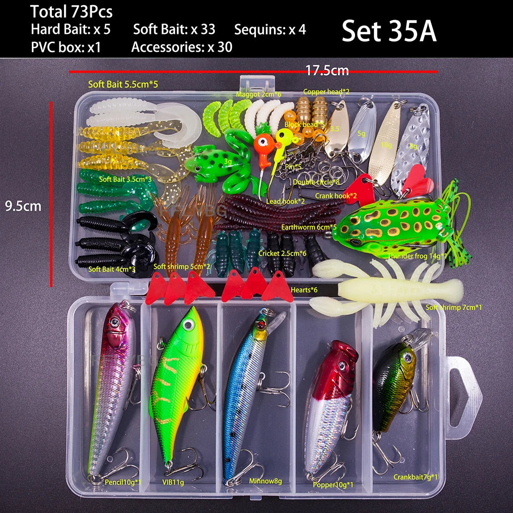 Big Mixed Fishing Lure Set Soft Hard Bait Kit Artificial Bionic Minnow Swing Metal Jig Spoon