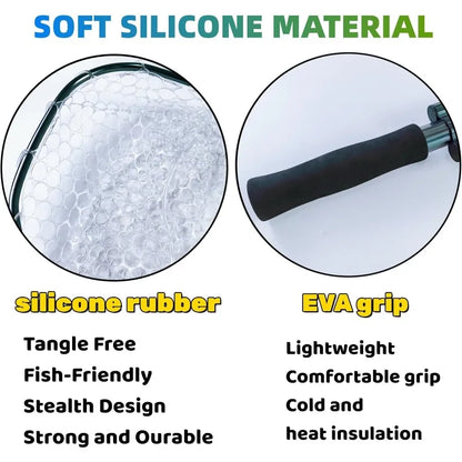 Floating Lightweight Fishing Net with Telescopic Pole Handle, Rubber Landing Net Freshwater Saltwater