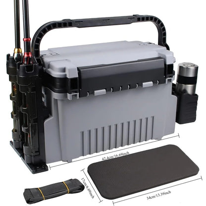 Saltwater Tackle Box Large 11L Tackle Boxes Large Fishing Box Fishing Bucket Organizer with 2pcs Rod Holder & 2pcs Cup Holder