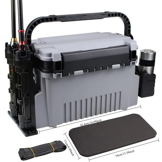 Saltwater Tackle Box Large 11L Tackle Boxes Large Fishing Box Fishing Bucket Organizer with 2pcs Rod Holder & 2pcs Cup Holder