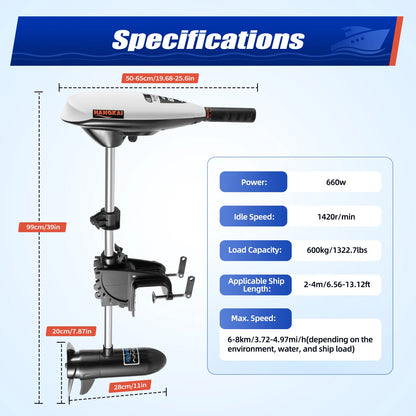 660W Electric Outboard Trolling Motor, 12V 65LBS Thrust Outboard Engine Marine Boat Motor Inflatable Fishing Boat Engine