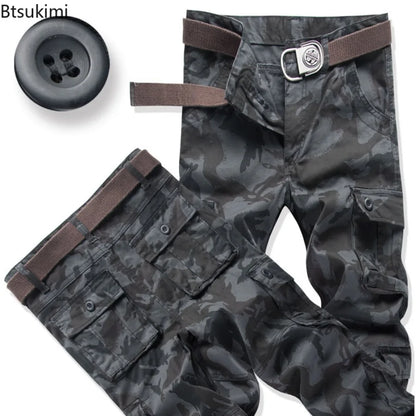 Cargo Pants Men's Pure Cotton Loose Casual Trousers Camo Overalls Multi-pocket Wear Resistant Straight Pants Outdoor Sport Pants