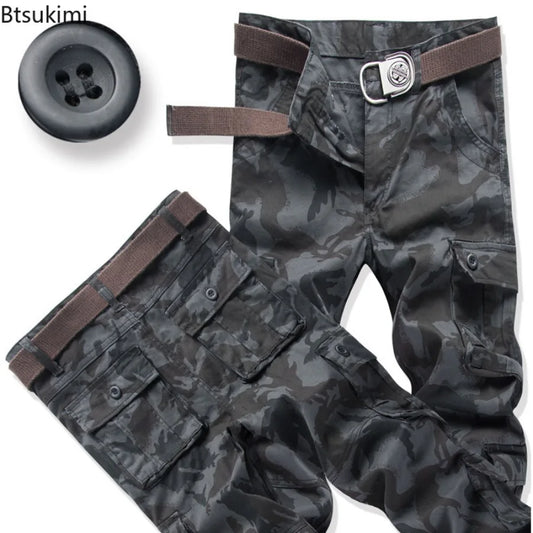 Cargo Pants Men's Pure Cotton Loose Casual Trousers Camo Overalls Multi-pocket Wear Resistant Straight Pants Outdoor Sport Pants