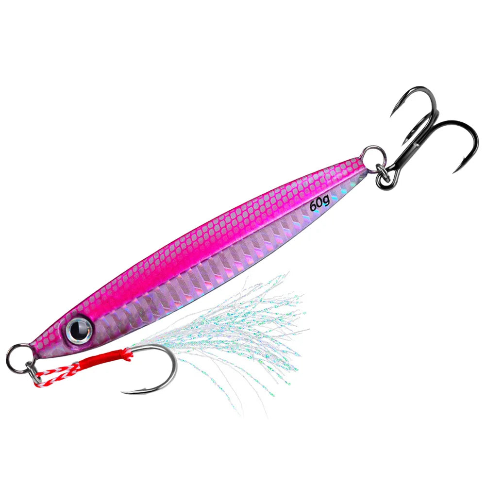 Metal Jig Fishing Lure 60g Trolling Hard Bait Fast Sinking Bass Fishing Bait Saltwater Lures for Sea Fishing and Boat Fishing