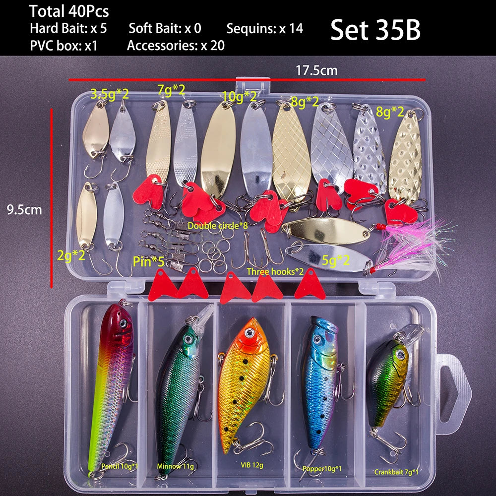 Big Mixed Fishing Lure Set Soft Hard Bait Kit Artificial Bionic Minnow Swing Metal Jig Spoon