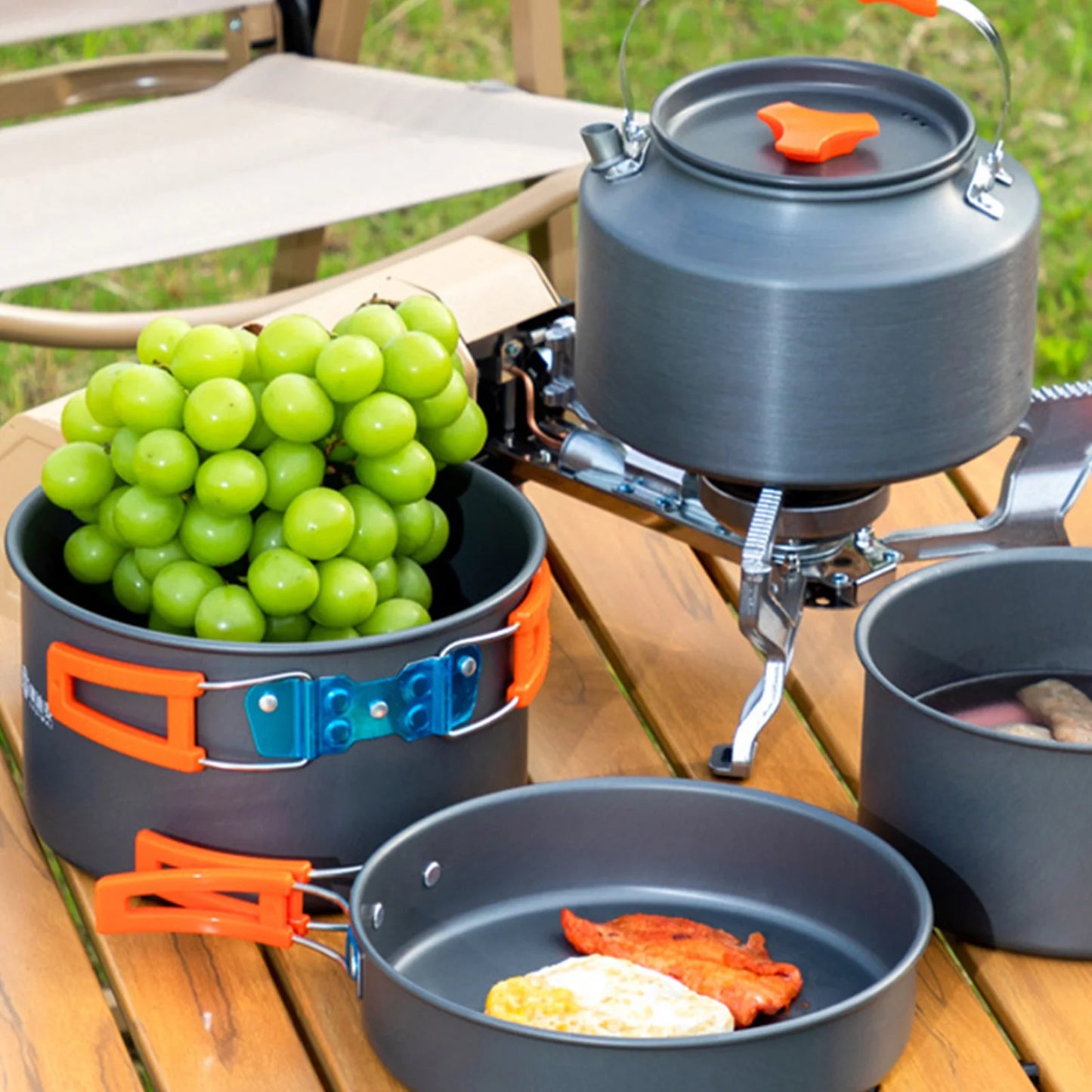 3pcs Camping Cookware Set Portable Non-Stick Aluminum Alloy Pot Pan