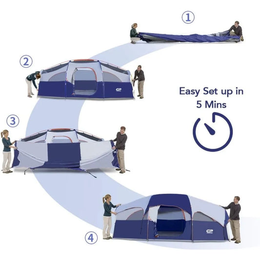 Tent 8 Person Camping Tents, Weather Resistant Family Tent, 5 Large Mesh Windows, Double Layer, Divided Curtain for Separated R