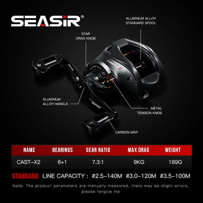 Baitcasting Reel 7.3:1 Hybrid Ceramic Bearing Carbon Fiber Washer Dual Bearing System N52 Brake Fishing Reels
