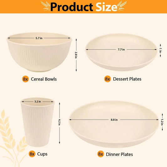 8, 32-Piece Plates and Bowls  Reusable Unbreakable Dinnerware Set for Camping