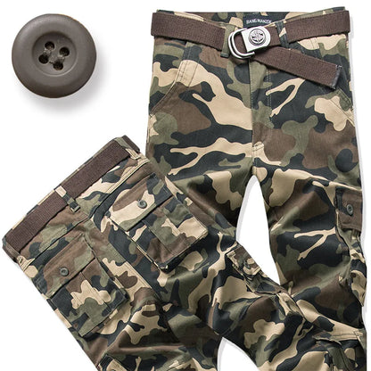 Cargo Pants Men's Pure Cotton Loose Casual Trousers Camo Overalls Multi-pocket Wear Resistant Straight Pants Outdoor Sport Pants