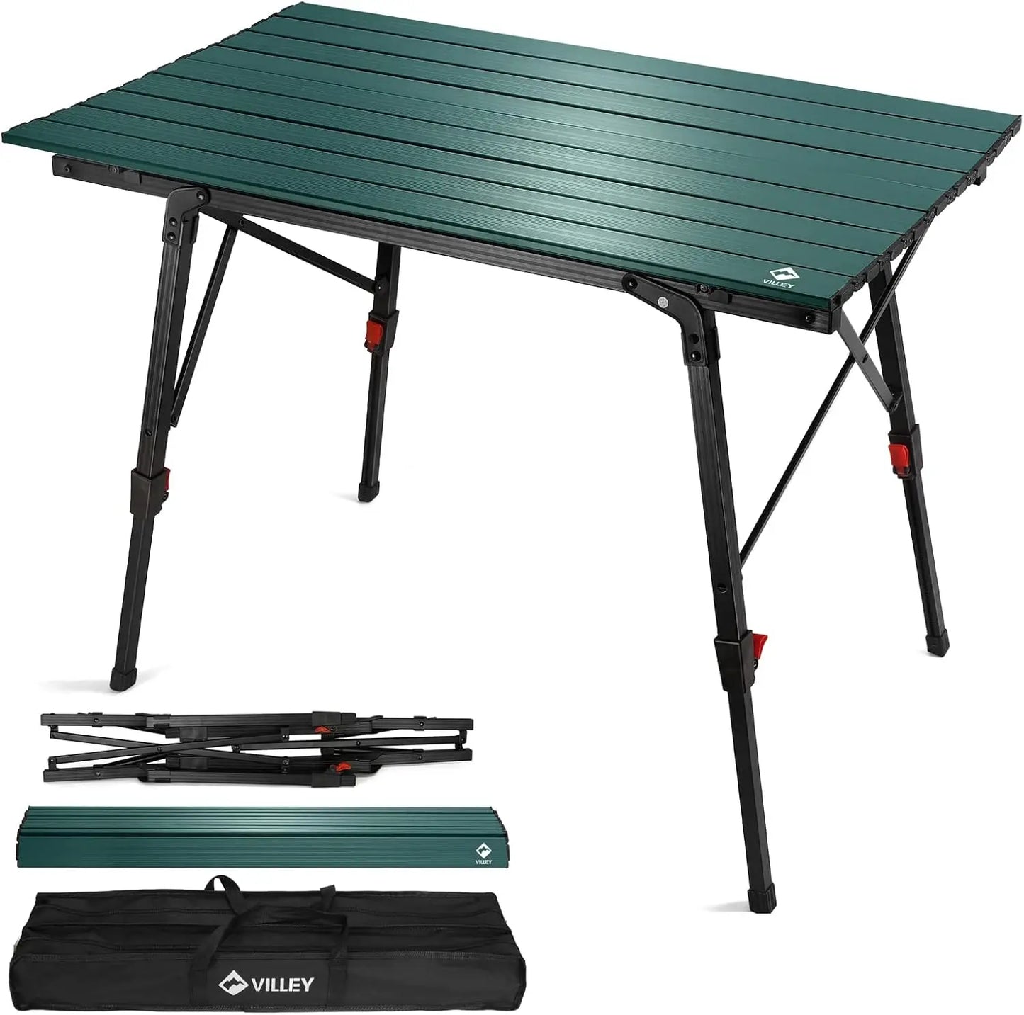 Portable Camping Table with Adjustable Legs, Lightweight Aluminum Folding Beach Table with Carrying Bag for Outdoor Cooking