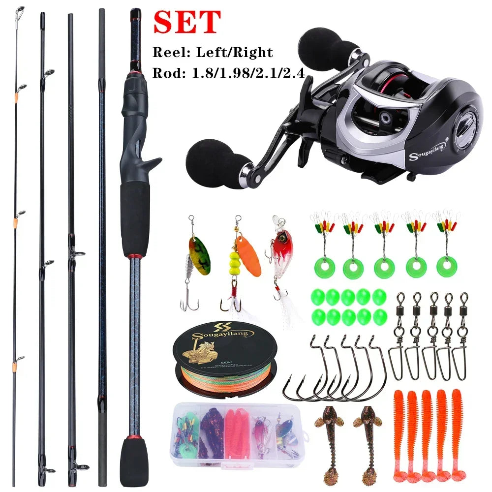 Sougayilang Fishing Rods and Reels Full Set Bag Portable 5 Sections Fishing Rod and 12LB Max Drag Baitcasting Reel Carp Fishing