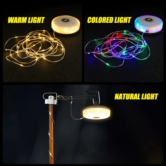 Rechargeable 32.8FT Camping String Lights - 2 in 1 Quick Storage Tent Lights with 5 Lighting Modes - Hanging Portable LED Lamp f