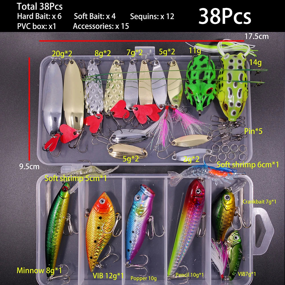 Fishing Lure Kit Soft and Hard Bait Set Gear Layer Minnow Metal Jig Spoon For Bass Pike Crank Tackle Accessories
